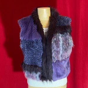 PLEASANT PEASANT Elegant Faux Fur Patchwork Vest, size M, Purple